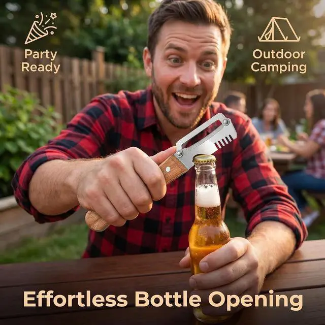 Alt view image 3 of 7 - 3-in-1 Multifunctional Vegetable Peeler with wooden grip, integrated grater and bottle opener. Practical kitchen tool for peeling, grating and opening bottles, perfect for fruits & vegetables. (1 PCS)
