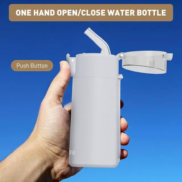 Alt view image 5 of 7 - 5oz Small Water Bottles with Straw, Mini Water Bottle One-Hand Open Design, Leak-Proof Locking Lid for Hot&Cold Drinks, Small Travel Water Bottle - 100% Leakproof for School, Travel...(Light Grey)