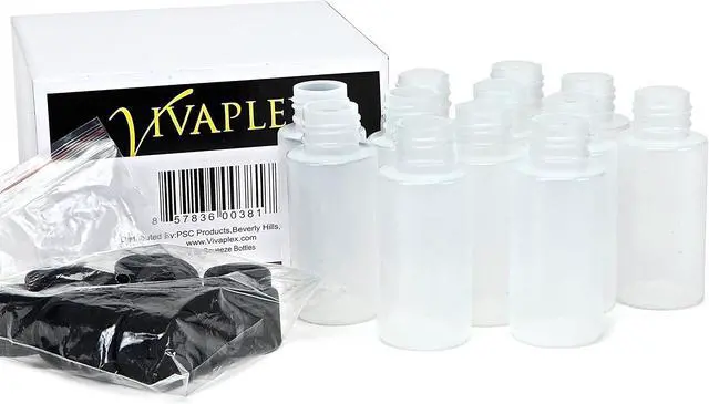 Alt view image 3 of 5 - Vivaplex Clear 2oz Plastic Squeeze Bottles with Black Flip Top Caps - 12 pk