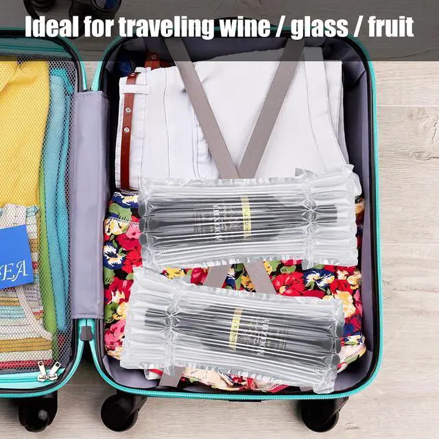 Alt view image 5 of 7 - 20 Pack Wine Bottle Travel Protector Bags with Pump, Reusable | Reusable Pump for Sealing,Protects Wine Bottles from Breakage During Air Travel,Fits Standard 750ml Bottles