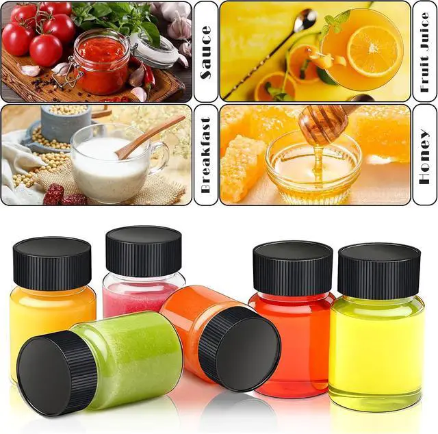 Alt view image 4 of 7 - YZXODN 25 Pack 2 oz Plastic Shot Bottles, Wide Mouth Containers with Caps for Ginger, Juice, Liquids, Samples, Reusable Small Empty Travel Bottles for Independence Day DIY, Weddings, Parties