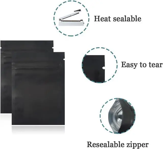 Alt view image 3 of 6 - FERENLI 100 Pcs 2.8x3.9 inch Zipper Lock Mylar Bags for Food Storage | Black, Aluminum Foil, Flat, Heat Sealable, Resealable Zipper Lock, for Coffee Candy Food Packaging, Small Business Supplies