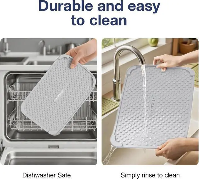 Alt view image 3 of 5 - 2-Pack Silicone Multi-Use Mats (14" & 12") ¨C All-Purpose Hot Pad, Non-Slip Drying Mat, Counter Protector in Light Gray