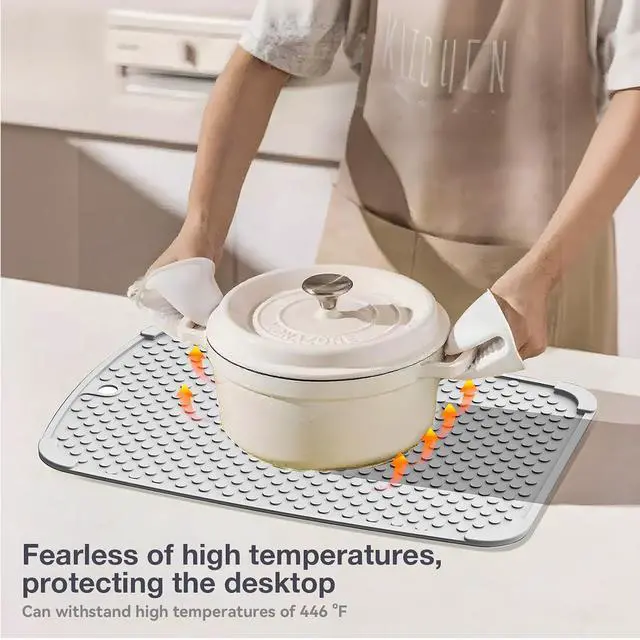 Alt view image 4 of 5 - 2-Pack Silicone Multi-Use Mats (14" & 12") ¨C All-Purpose Hot Pad, Non-Slip Drying Mat, Counter Protector in Light Gray