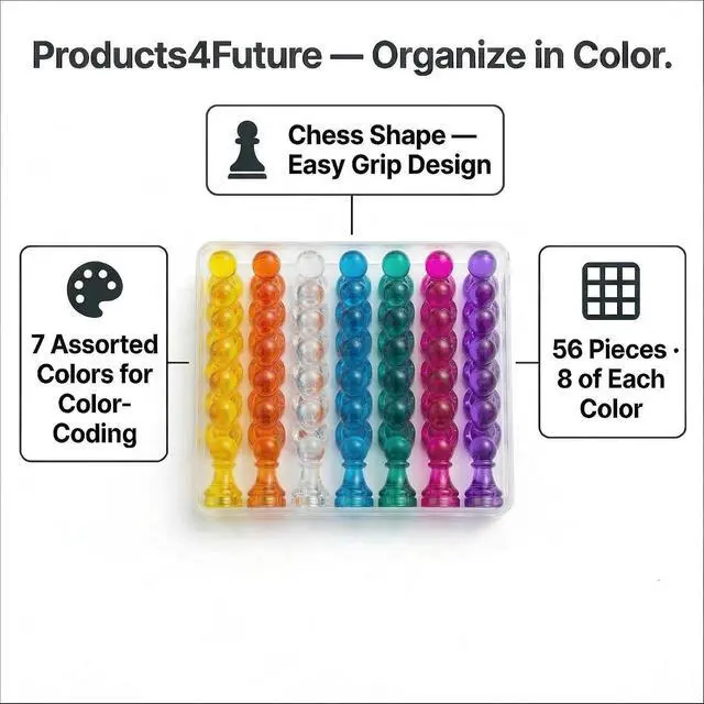 Alt view image 2 of 7 - 56 Colorful Magnets for Whiteboard | 7 Assorted Color Strong Push Pin Magnets | Perfect Magnetic Push Pins to use as Refrigerator Magnets, Whiteboard Magnet, Classroom Magnet
