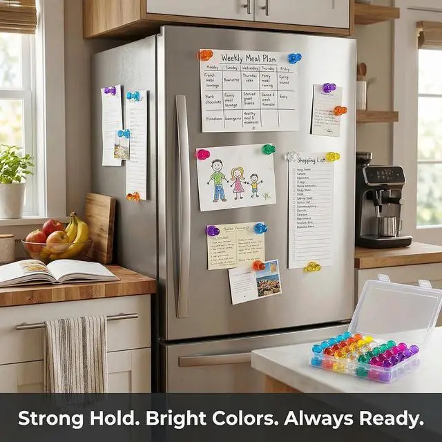 Alt view image 7 of 7 - 56 Colorful Magnets for Whiteboard | 7 Assorted Color Strong Push Pin Magnets | Perfect Magnetic Push Pins to use as Refrigerator Magnets, Whiteboard Magnet, Classroom Magnet