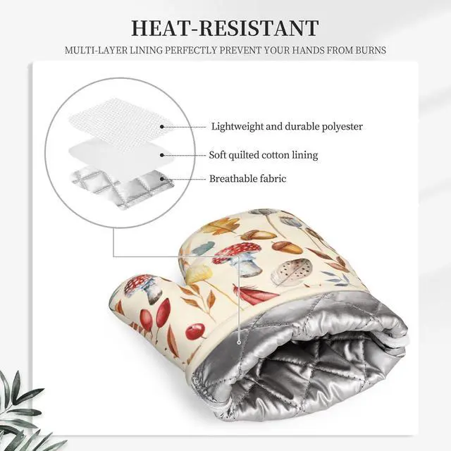 Alt view image 4 of 7 - Fall Silicone Oven Mitts Pan Mats Set of 2, Heat Resistant Gloves Potholder with Non-Slip Grips Hanging Loops Pot Holder, Spring Summer for Chef Cooking, Baking, Grilling, BBQ