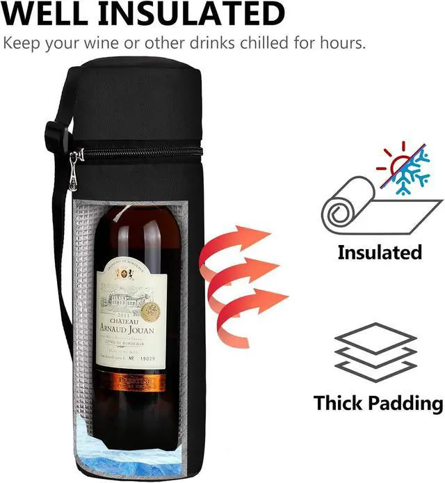 Alt view image 3 of 7 - Aosbos Insulated Wine Bag Water Bottle Carrier Portable Wine Cooler Bag Padded Protection Tote Bag with Shoulder Strap for Travel Picnic Purse