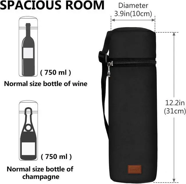 Alt view image 2 of 7 - Aosbos Insulated Wine Bag Water Bottle Carrier Portable Wine Cooler Bag Padded Protection Tote Bag with Shoulder Strap for Travel Picnic Purse