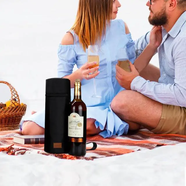 Alt view image 7 of 7 - Aosbos Insulated Wine Bag Water Bottle Carrier Portable Wine Cooler Bag Padded Protection Tote Bag with Shoulder Strap for Travel Picnic Purse