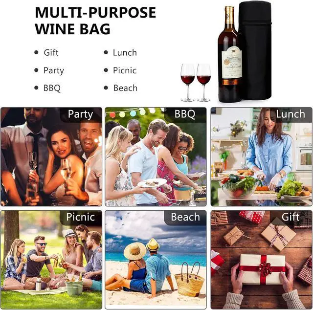 Alt view image 6 of 7 - Aosbos Insulated Wine Bag Water Bottle Carrier Portable Wine Cooler Bag Padded Protection Tote Bag with Shoulder Strap for Travel Picnic Purse