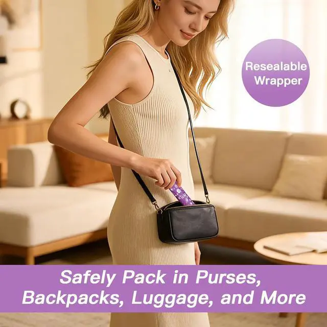Alt view image 4 of 7 - 64 Pcs Tampon Flasks Set Includes 20 Reusable Plastic Flasks, 40 Self Adhesive Wrappers, 2 Funnels, Clear Storage Bag, Clean Brush, Tube Flasks for Cruise Event, Concert, Outdoor Sports (Purple)