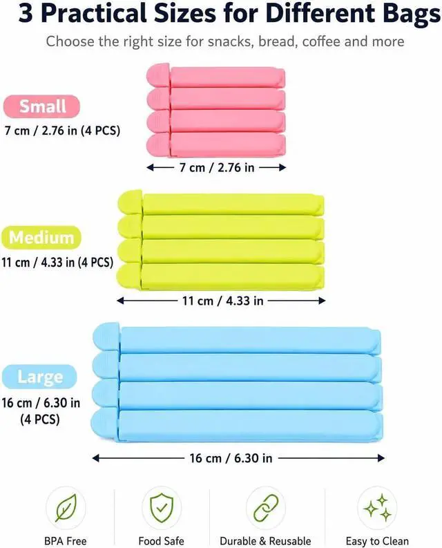 Alt view image 7 of 7 - Tmflove 12 PCS Sealing Clips for Food and Snack Bag(2.75 in, 4.33 in, 6.29 in)