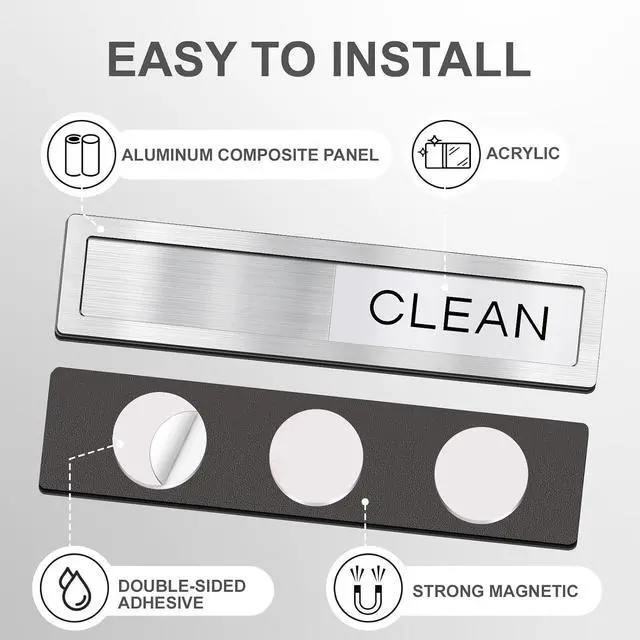 Alt view image 3 of 7 - Dishwasher Clean Dirty Sign, Clean Dirty Magnet for Dishwasher - Strong Holding, Non-Scratch, Easy to Read & Slide 7.08 x 1.57