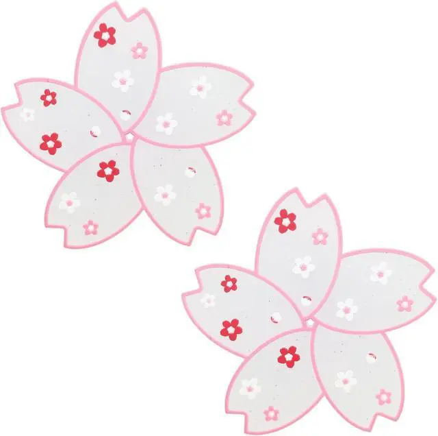 Main image of 2 PCS Drink Coasters, Cute Coaster for Desk, Heat Resistant Anti-Slip PVC Cup Mat Sakura Cherry Blossom Decor (2 Pink)