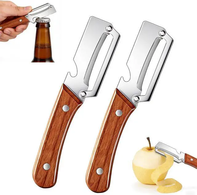 Main image of 2 PCS Multi-Functional Vegetable Peeler for Kitchen, 2 in 1 Stainless Steel Vegetable Peeler with Wooden Handle and Bottle Opener, Kitchen Tool for Vegetables or Fruits that Need to Be Peeled