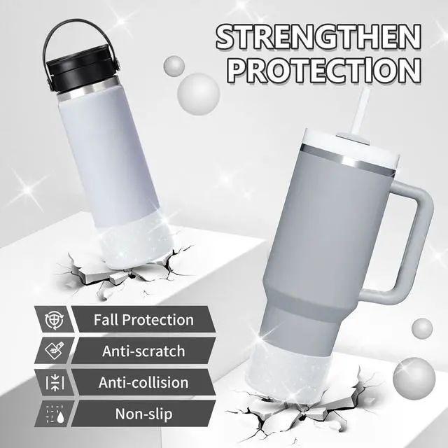 Alt view image 5 of 7 - WUQID 2 Pack Bling Silicone Boot Compatible with Stanley Quencher Adventure 40oz & Stanley IceFlow 20oz 30oz, Reduces Dents Protective Silicone Water Bottle Bottom Cover Sleeve