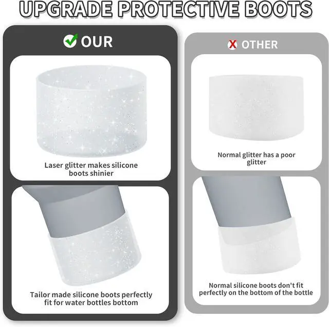 Alt view image 3 of 7 - WUQID 2 Pack Bling Silicone Boot Compatible with Stanley Quencher Adventure 40oz & Stanley IceFlow 20oz 30oz, Reduces Dents Protective Silicone Water Bottle Bottom Cover Sleeve