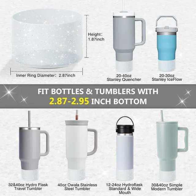 Alt view image 2 of 7 - WUQID 2 Pack Bling Silicone Boot Compatible with Stanley Quencher Adventure 40oz & Stanley IceFlow 20oz 30oz, Reduces Dents Protective Silicone Water Bottle Bottom Cover Sleeve