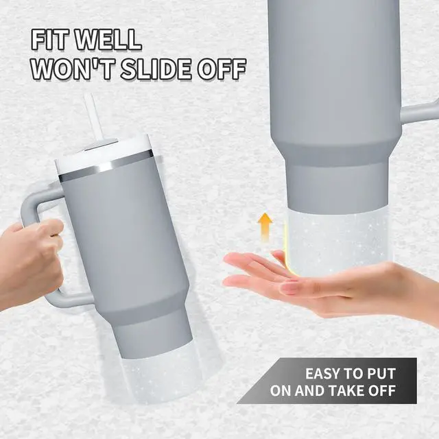 Alt view image 7 of 7 - WUQID 2 Pack Bling Silicone Boot Compatible with Stanley Quencher Adventure 40oz & Stanley IceFlow 20oz 30oz, Reduces Dents Protective Silicone Water Bottle Bottom Cover Sleeve