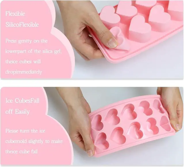 Alt view image 3 of 7 - 2 Pcs Heart Ice Cube Trays,Ice Maker,Silicone Molds with Removable Lid,Stackable Ice Trays with Covers(Pink,Blue)