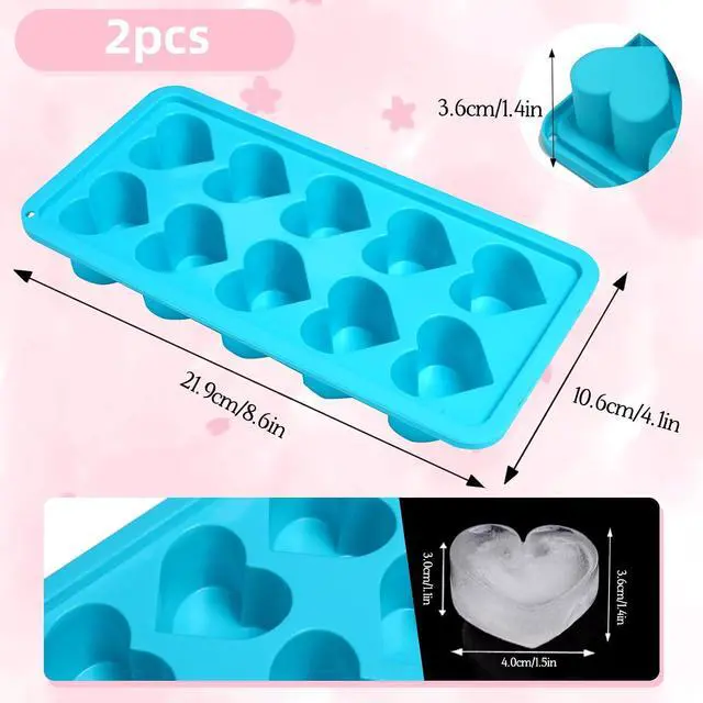 Alt view image 2 of 7 - 2 Pcs Heart Ice Cube Trays,Ice Maker,Silicone Molds with Removable Lid,Stackable Ice Trays with Covers(Pink,Blue)
