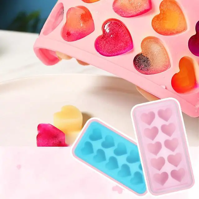 Alt view image 4 of 7 - 2 Pcs Heart Ice Cube Trays,Ice Maker,Silicone Molds with Removable Lid,Stackable Ice Trays with Covers(Pink,Blue)