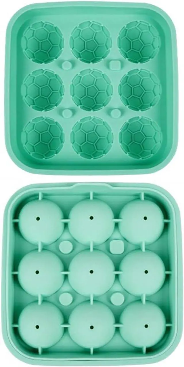 Main image of Soccer Ice Cube Tray - 9 Cavity 3D Football Silicone Ice Mold for Drinks, BPA-Free Food Grade Silicone, Easy Release Ice Cube Maker for Whiskey, Cocktails, Party, World Cup Gift (Green)
