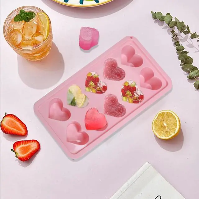 Alt view image 5 of 7 - 2 Pcs Heart Ice Cube Trays,Ice Maker,Silicone Molds with Removable Lid,Stackable Ice Trays with Covers(Pink,Blue)