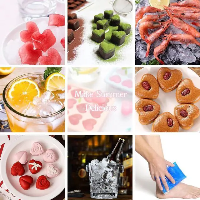 Alt view image 6 of 7 - 2 Pcs Heart Ice Cube Trays,Ice Maker,Silicone Molds with Removable Lid,Stackable Ice Trays with Covers(Pink,Blue)