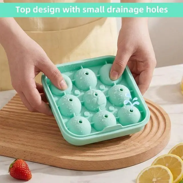 Alt view image 2 of 7 - Soccer Ice Cube Tray - 9 Cavity 3D Football Silicone Ice Mold for Drinks, BPA-Free Food Grade Silicone, Easy Release Ice Cube Maker for Whiskey, Cocktails, Party, World Cup Gift (Green)