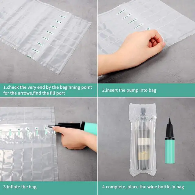 Alt view image 4 of 6 - 5 Pack Wine Bags for Travel, Inflatable Bottle Protector with Pump | Air-Column Cushioning, Individual Bottle Sleeves, Flights, Moving and Shipping