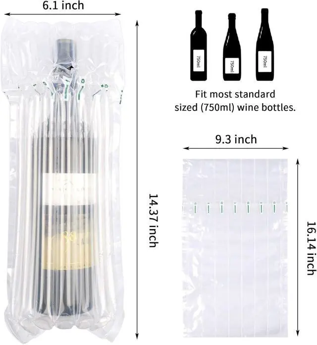 Alt view image 5 of 6 - 5 Pack Wine Bags for Travel, Inflatable Bottle Protector with Pump | Air-Column Cushioning, Individual Bottle Sleeves, Flights, Moving and Shipping