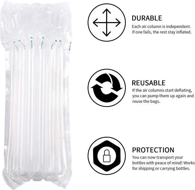 Alt view image 6 of 6 - 5 Pack Wine Bags for Travel, Inflatable Bottle Protector with Pump | Air-Column Cushioning, Individual Bottle Sleeves, Flights, Moving and Shipping