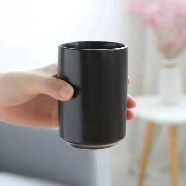 Alt view image 4 of 6 - Japanese Simple Black and White Style, handleless Ceramic Mug, Tea Cup, Toothbrush Holder, Coffee Cups (Black)