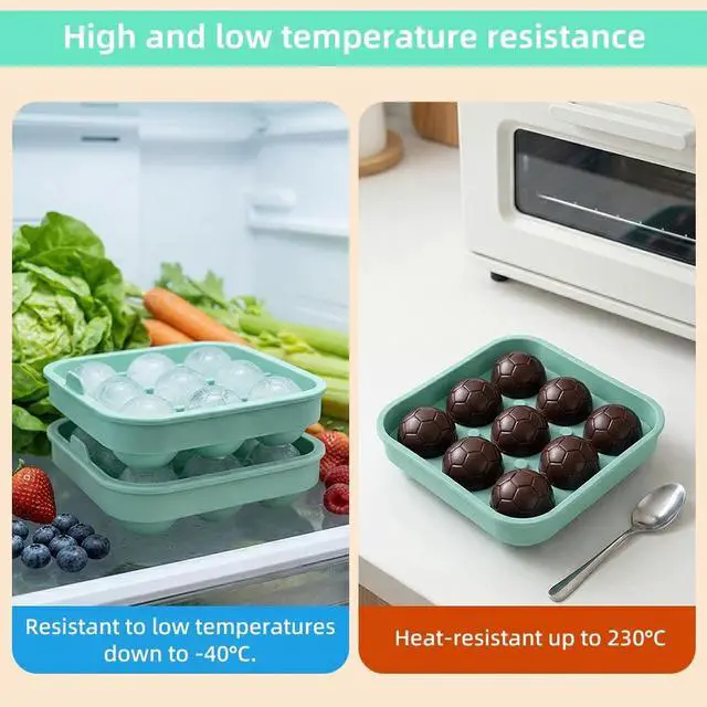 Alt view image 5 of 7 - Soccer Ice Cube Tray - 9 Cavity 3D Football Silicone Ice Mold for Drinks, BPA-Free Food Grade Silicone, Easy Release Ice Cube Maker for Whiskey, Cocktails, Party, World Cup Gift (Green)