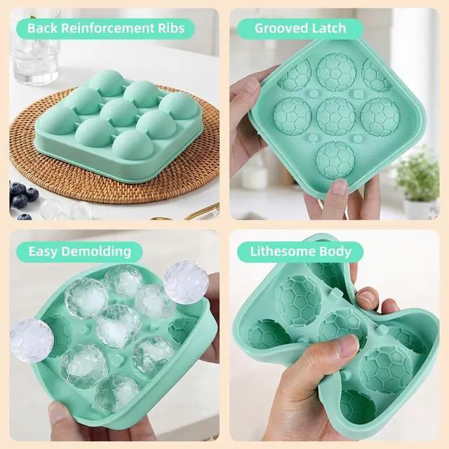 Alt view image 7 of 7 - Soccer Ice Cube Tray - 9 Cavity 3D Football Silicone Ice Mold for Drinks, BPA-Free Food Grade Silicone, Easy Release Ice Cube Maker for Whiskey, Cocktails, Party, World Cup Gift (Green)