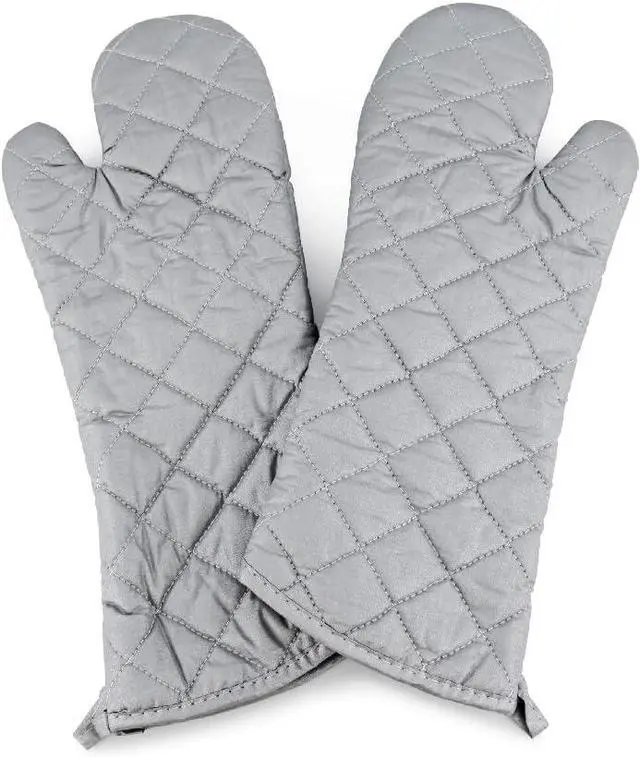 Main image of YUANQIAN 17 Inch Extra Long Oven Mitts Heat Resistant Cotton Lining Oven Thick Gloves Kitchen Food Service Mittens for Pot Holders Cooking Baking BBQ, up to 482f (Silver, 17inch)