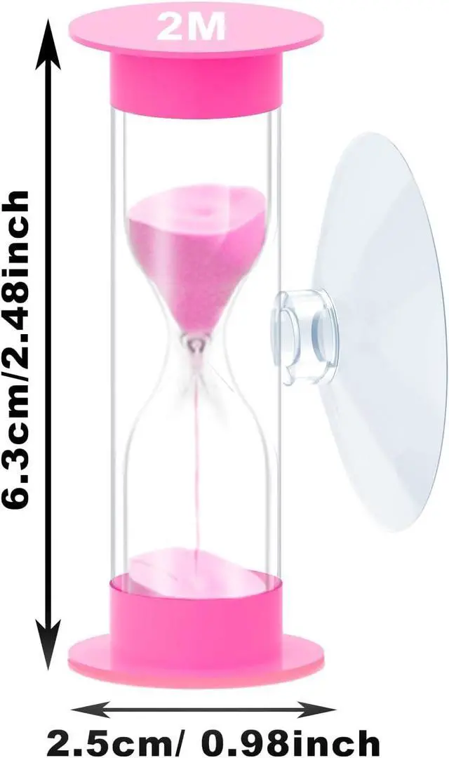 Alt view image 3 of 6 - Hourglass Sand Timer 2 Minute with Suction Cup,Unbreakable Sand Watch 2 Min Sucker,Small Pink Sand Clock 2 Minute,Plastic Hour Glass Sandglass Timer for Boys and Girls,Games,Classroom,Toothbrush