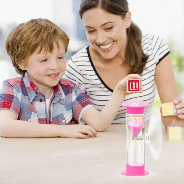Alt view image 5 of 6 - Hourglass Sand Timer 2 Minute with Suction Cup,Unbreakable Sand Watch 2 Min Sucker,Small Pink Sand Clock 2 Minute,Plastic Hour Glass Sandglass Timer for Boys and Girls,Games,Classroom,Toothbrush