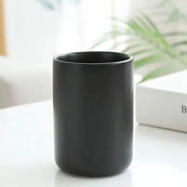 Alt view image 5 of 6 - Japanese Simple Black and White Style, handleless Ceramic Mug, Tea Cup, Toothbrush Holder, Coffee Cups (Black)