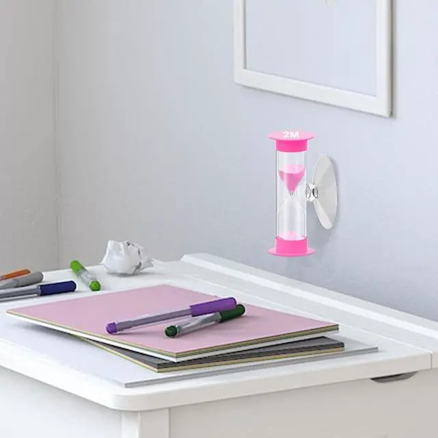 Alt view image 4 of 6 - Hourglass Sand Timer 2 Minute with Suction Cup,Unbreakable Sand Watch 2 Min Sucker,Small Pink Sand Clock 2 Minute,Plastic Hour Glass Sandglass Timer for Boys and Girls,Games,Classroom,Toothbrush