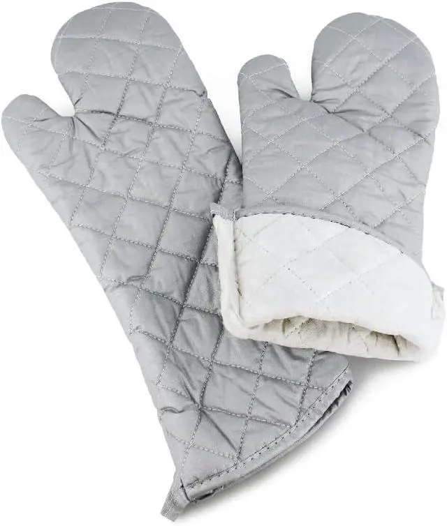 Alt view image 2 of 7 - YUANQIAN 17 Inch Extra Long Oven Mitts Heat Resistant Cotton Lining Oven Thick Gloves Kitchen Food Service Mittens for Pot Holders Cooking Baking BBQ, up to 482f (Silver, 17inch)