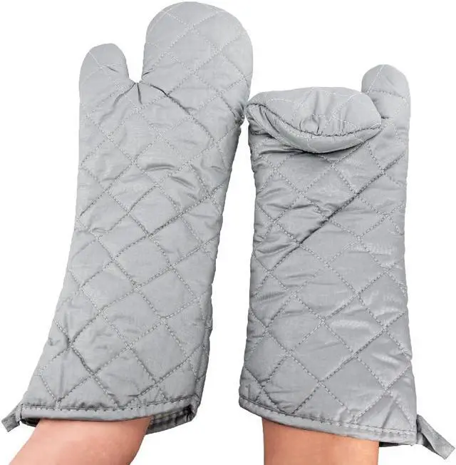 Alt view image 7 of 7 - YUANQIAN 17 Inch Extra Long Oven Mitts Heat Resistant Cotton Lining Oven Thick Gloves Kitchen Food Service Mittens for Pot Holders Cooking Baking BBQ, up to 482f (Silver, 17inch)