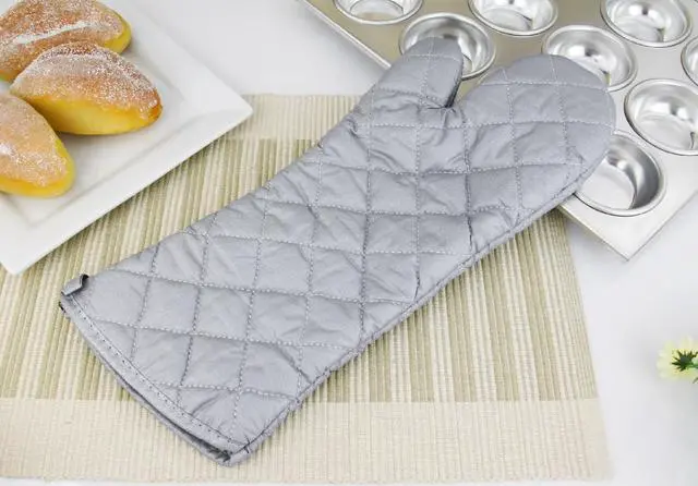 Alt view image 6 of 7 - YUANQIAN 17 Inch Extra Long Oven Mitts Heat Resistant Cotton Lining Oven Thick Gloves Kitchen Food Service Mittens for Pot Holders Cooking Baking BBQ, up to 482f (Silver, 17inch)