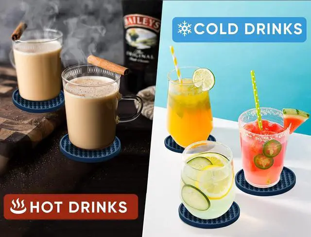 Alt view image 5 of 7 - Coasters for Drinks 6 Pack Drinking Coasters with Holder,Heat Resistant Silicone Cup Mat Tabletop Protection,Non-Slip Rubber Coaster for Kinds of Cups (Blue)