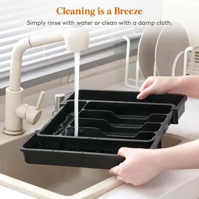 Alt view image 6 of 7 - Lifewit Silverware Drawer Organizer, Expandable Utensil Tray | BPA Free Flatware Cutlery Holder for Kitchen, Adjustable Plastic Storage for Spoons Forks Knives, 8.9-14.7 x 12.2, Black