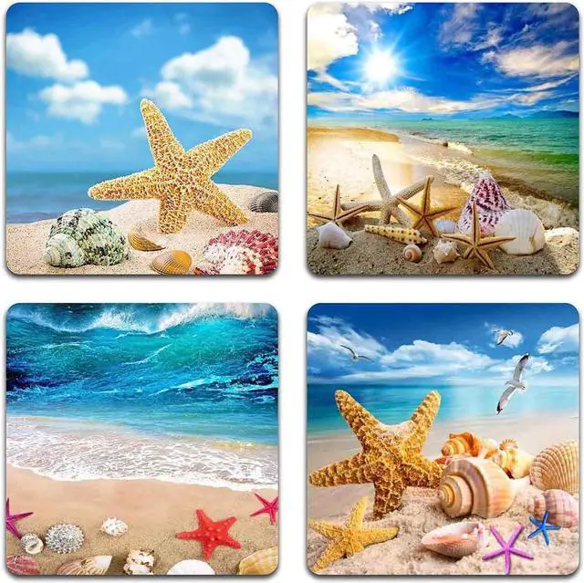 Main image of Beach Shells Square Coaster Set - Made of Recycled Rubber - Set of 4