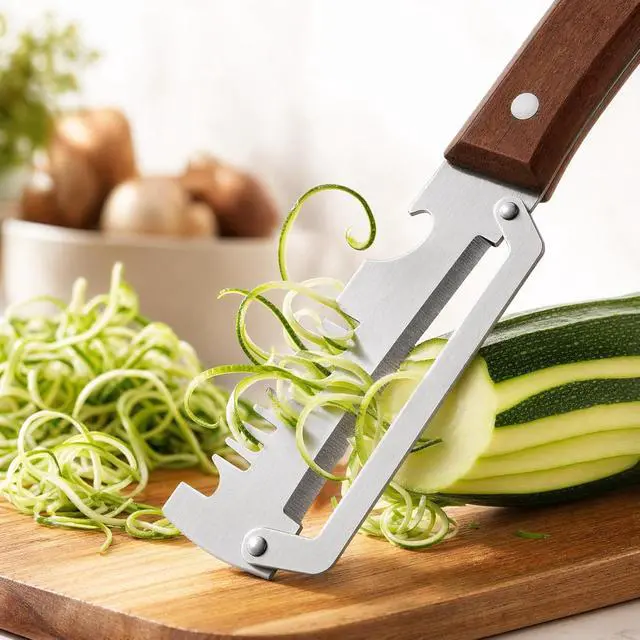 Alt view image 3 of 7 - Multifunctional Vegetable Peeler with Wooden Handle | Bottle Opener, Vegetable Slicer, Cabbage Shredder, Stainless Steel, Kitchen Essentials 2026
