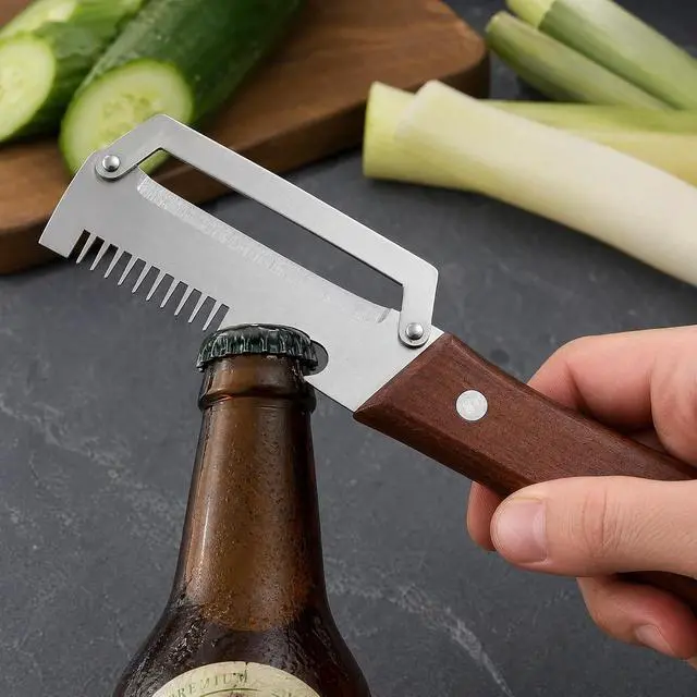 Alt view image 5 of 7 - Multifunctional Vegetable Peeler with Wooden Handle | Bottle Opener, Vegetable Slicer, Cabbage Shredder, Stainless Steel, Kitchen Essentials 2026
